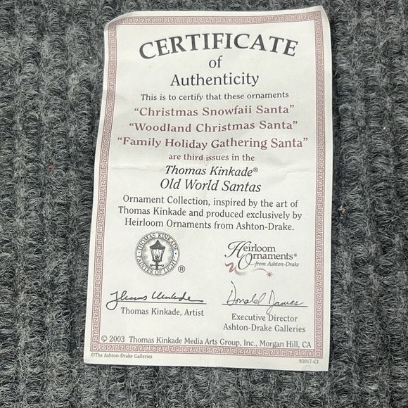 VTG‎ 2003 Thomas Kinkade Old World Santas Christmas Heirloom Ornaments Set Of 3 - Picture 3 of 14